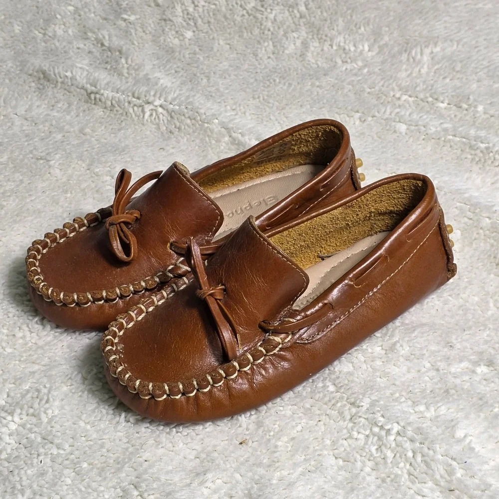 Elephantito Driving Loafers Brown Leather Moccasins Toddler Boys Size 7